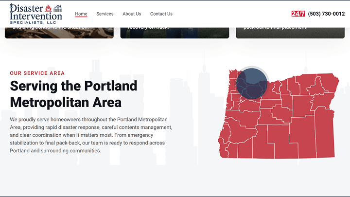 Oregon map with animated service area