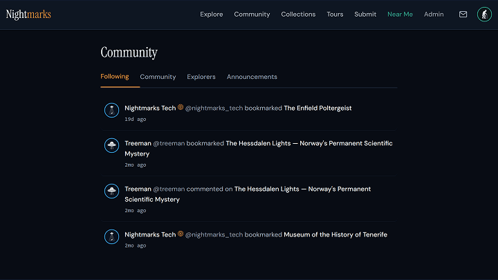 Community profile and activity feed