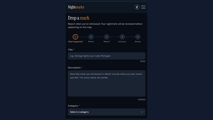 Mobile experience — sighting submission flow