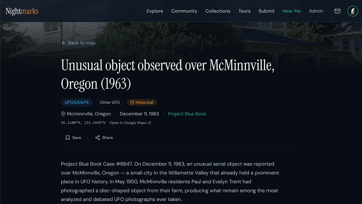 Sighting details — location context and enriched descriptions