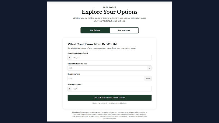 Mortgage note calculator — seller path