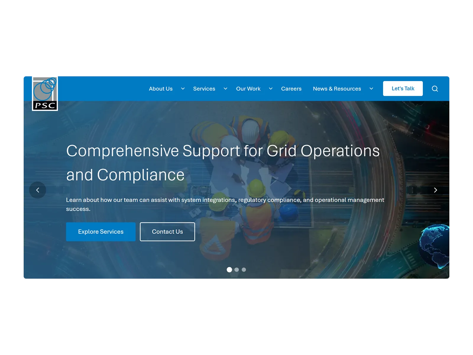 Homepage — custom hero and primary navigation