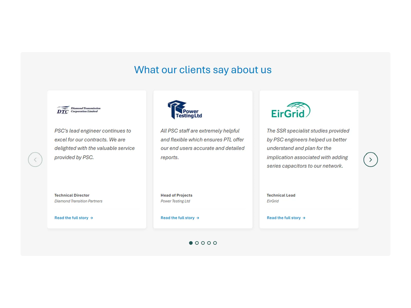 Client testimonials — custom carousel module