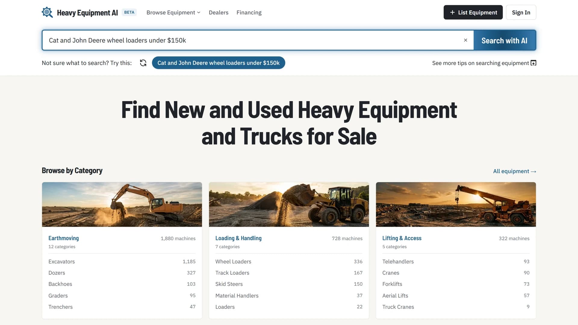 Homepage — natural-language search band
