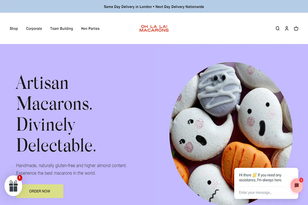 Oh La La! Macarons home page: luxury macaron brand with same-day London delivery and B2B services.